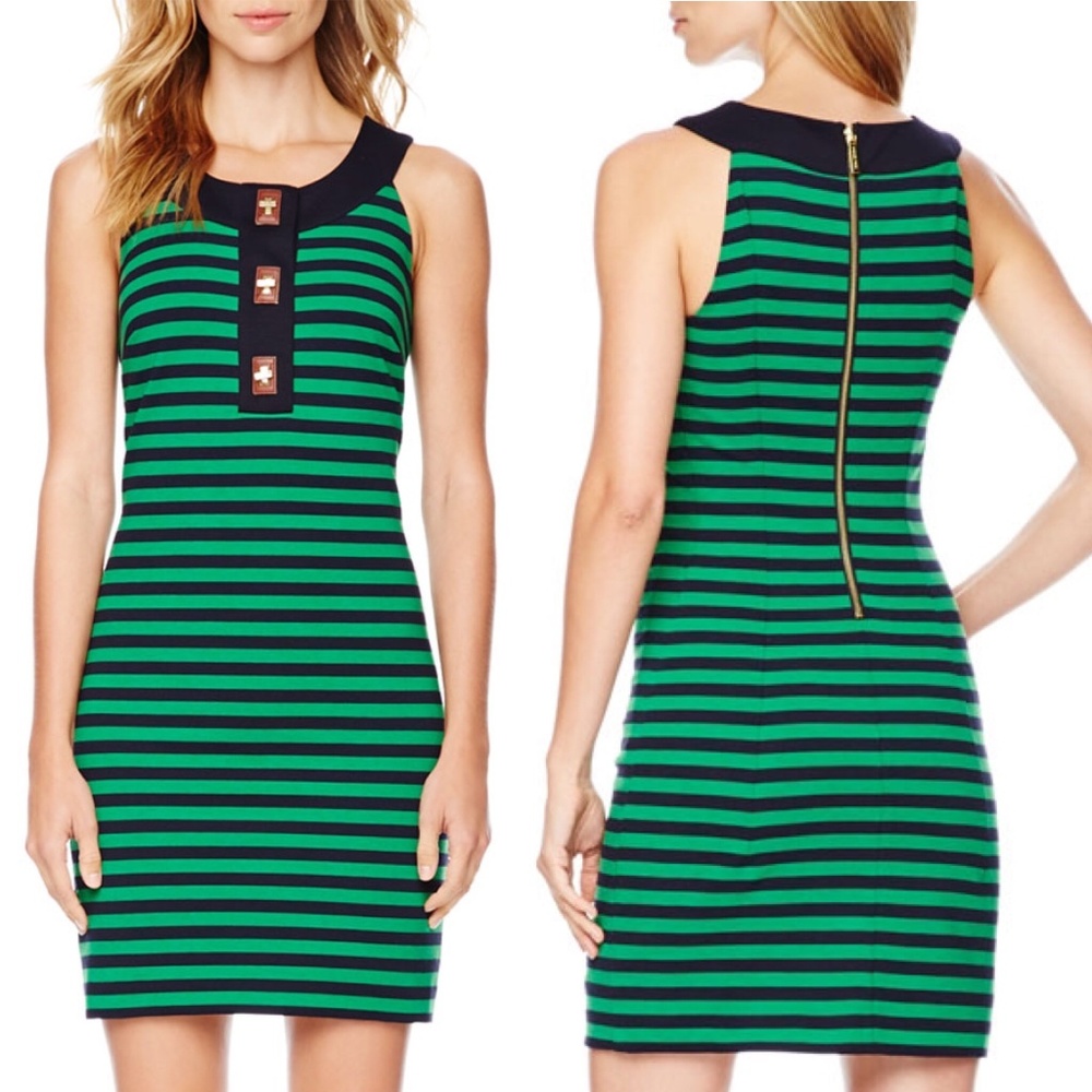 Michael Kors Green Striped Sleeveless Dress